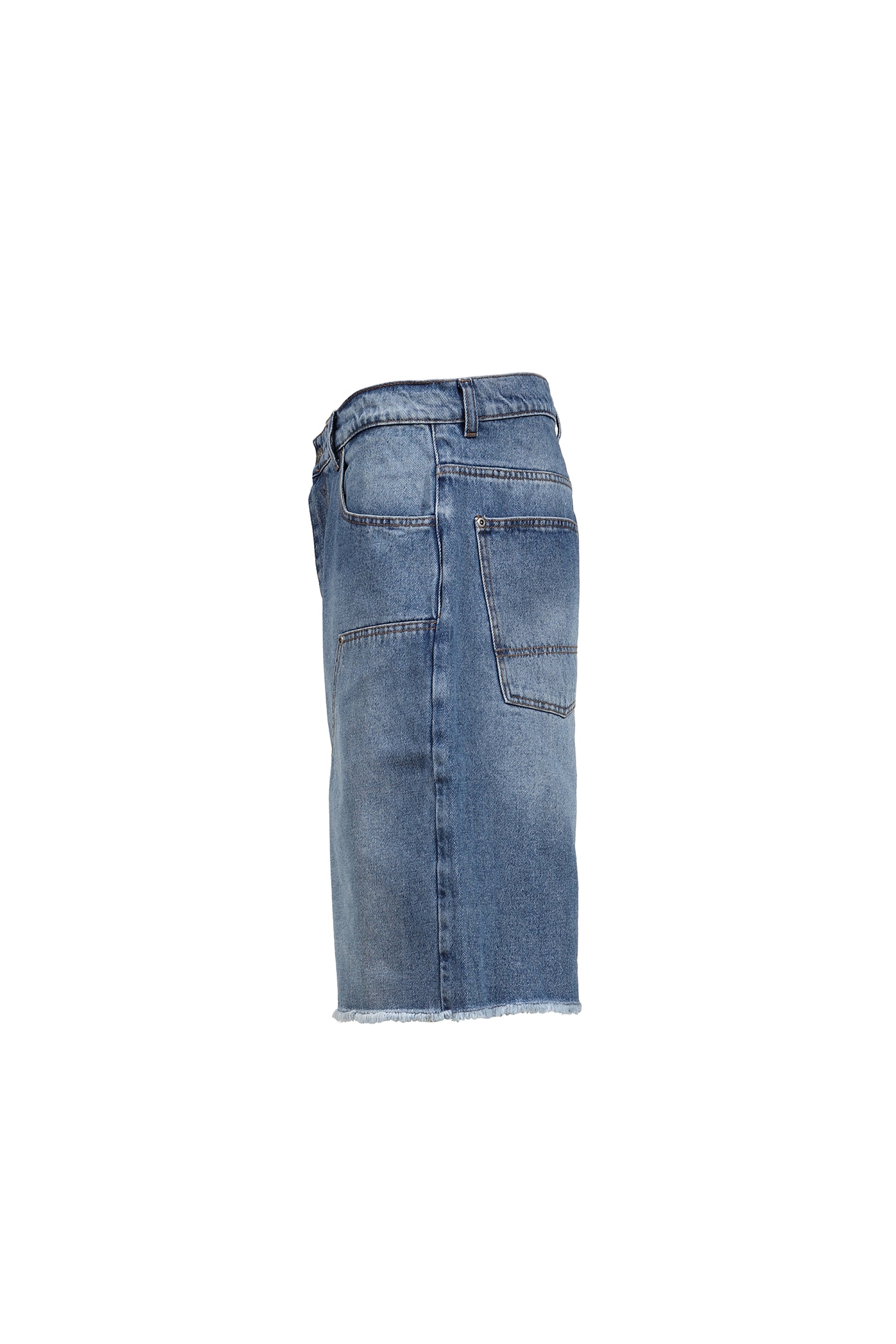 SUN DYED DOUBLE KNEE BAGGY DENIM SHORTS WOVEN / LT. BLU