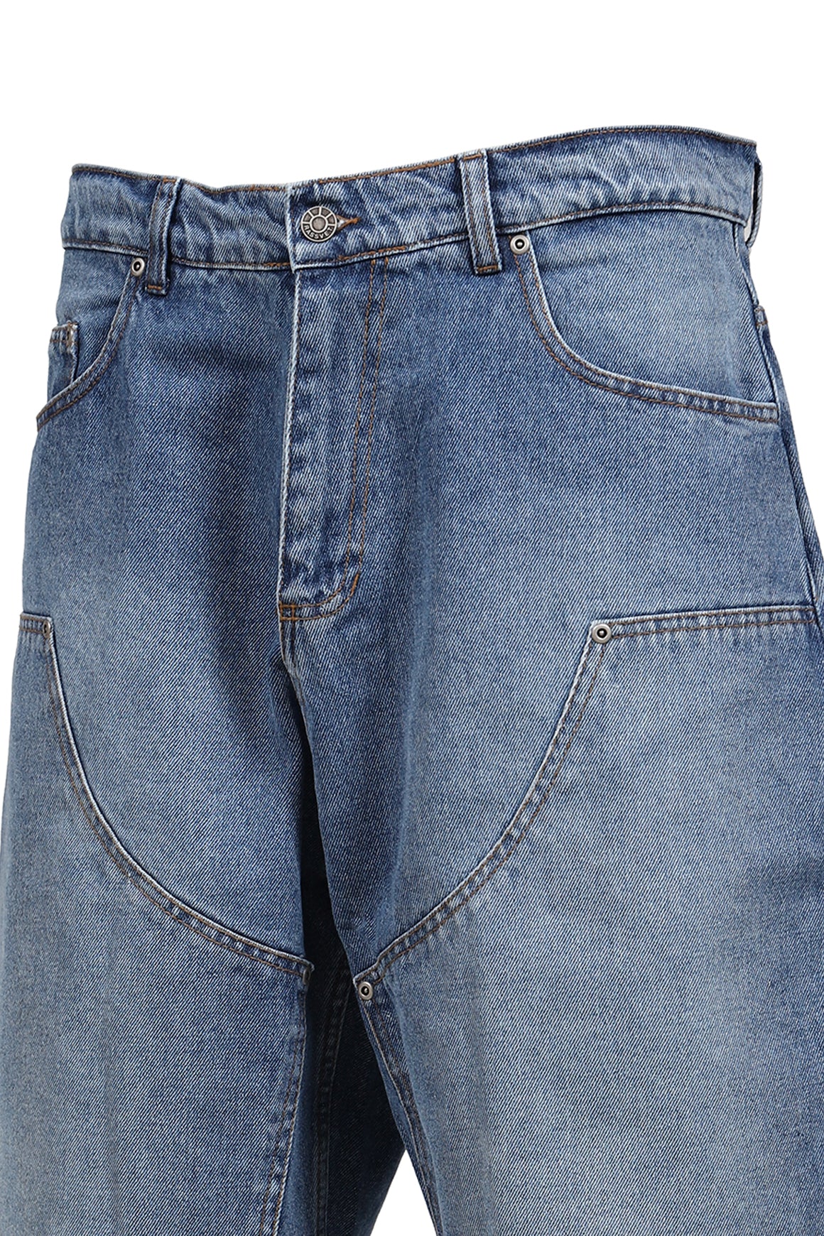 SUN DYED DOUBLE KNEE BAGGY DENIM SHORTS WOVEN / LT. BLU