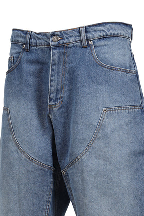 SUN DYED DOUBLE KNEE BAGGY DENIM SHORTS WOVEN / LT. BLU