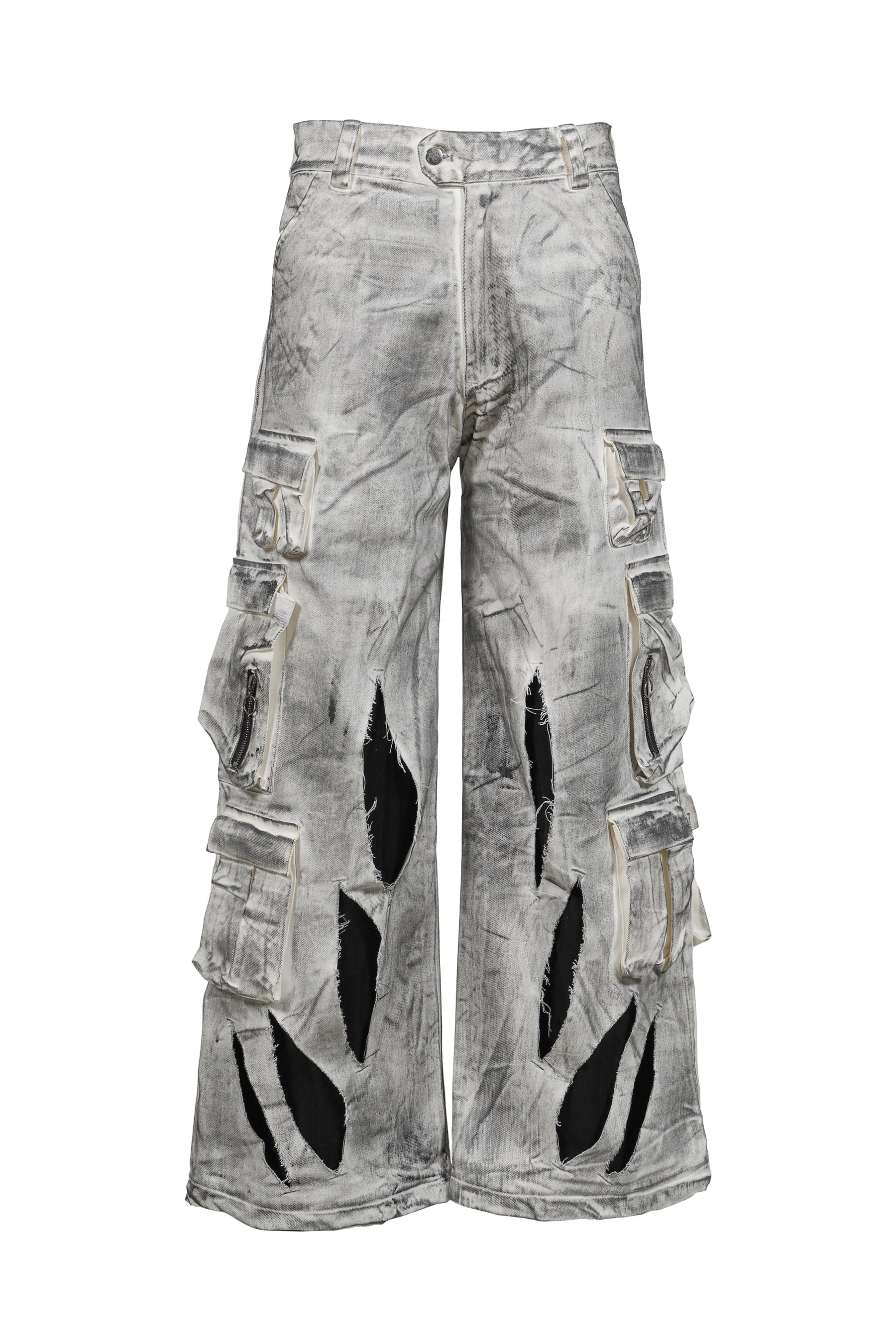 WAXED WHITE CARGO TROUSERS / WHT