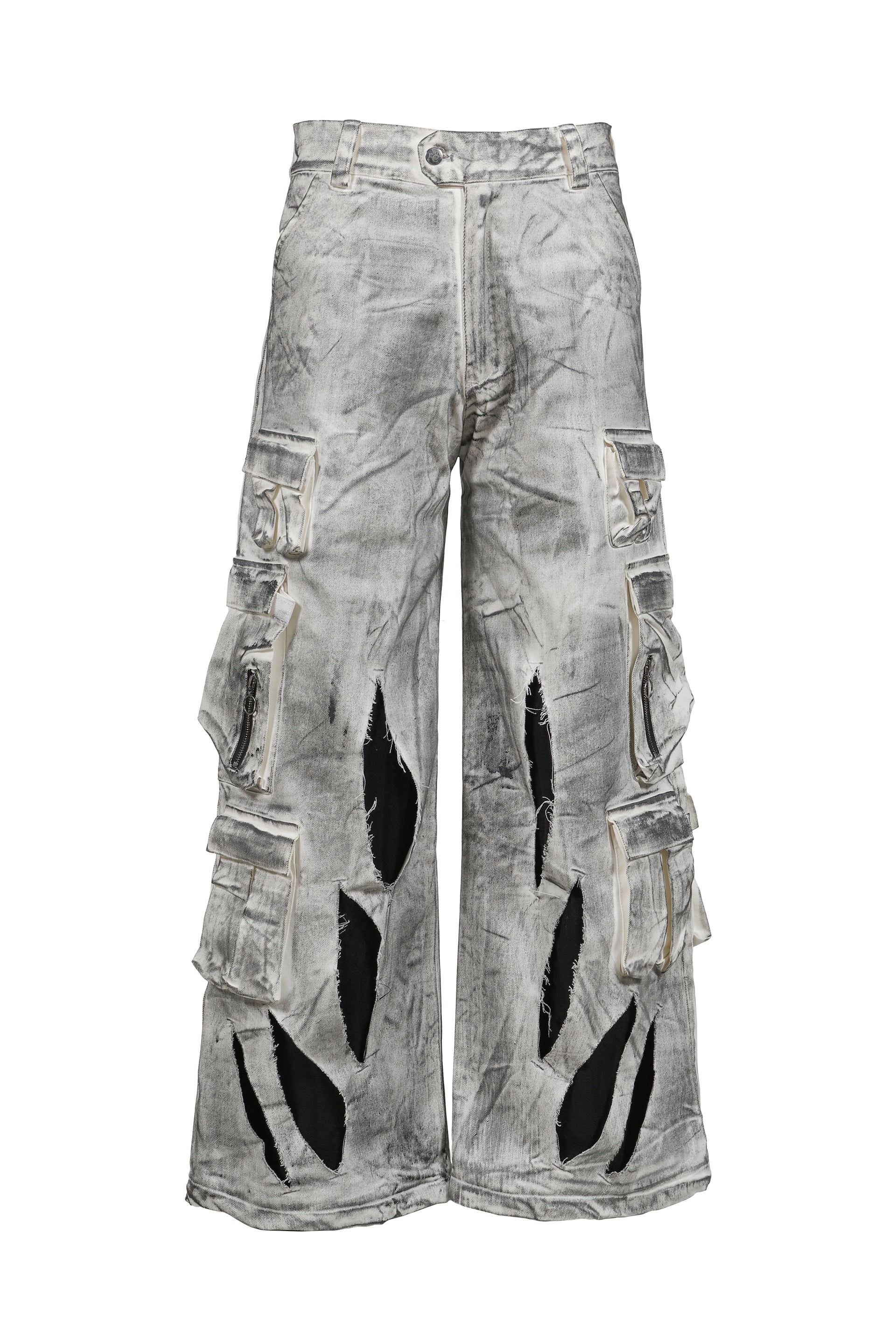 WAXED WHITE CARGO TROUSERS / WHT