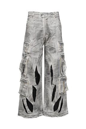 WAXED WHITE CARGO TROUSERS / WHT