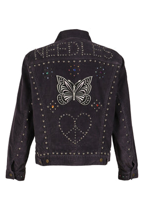 STUDDED JEAN JACKET - 14W CORDUROY / BLK 