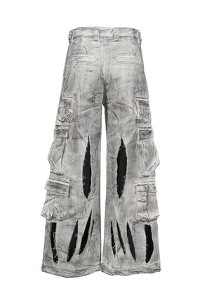 WAXED WHITE CARGO TROUSERS / WHT