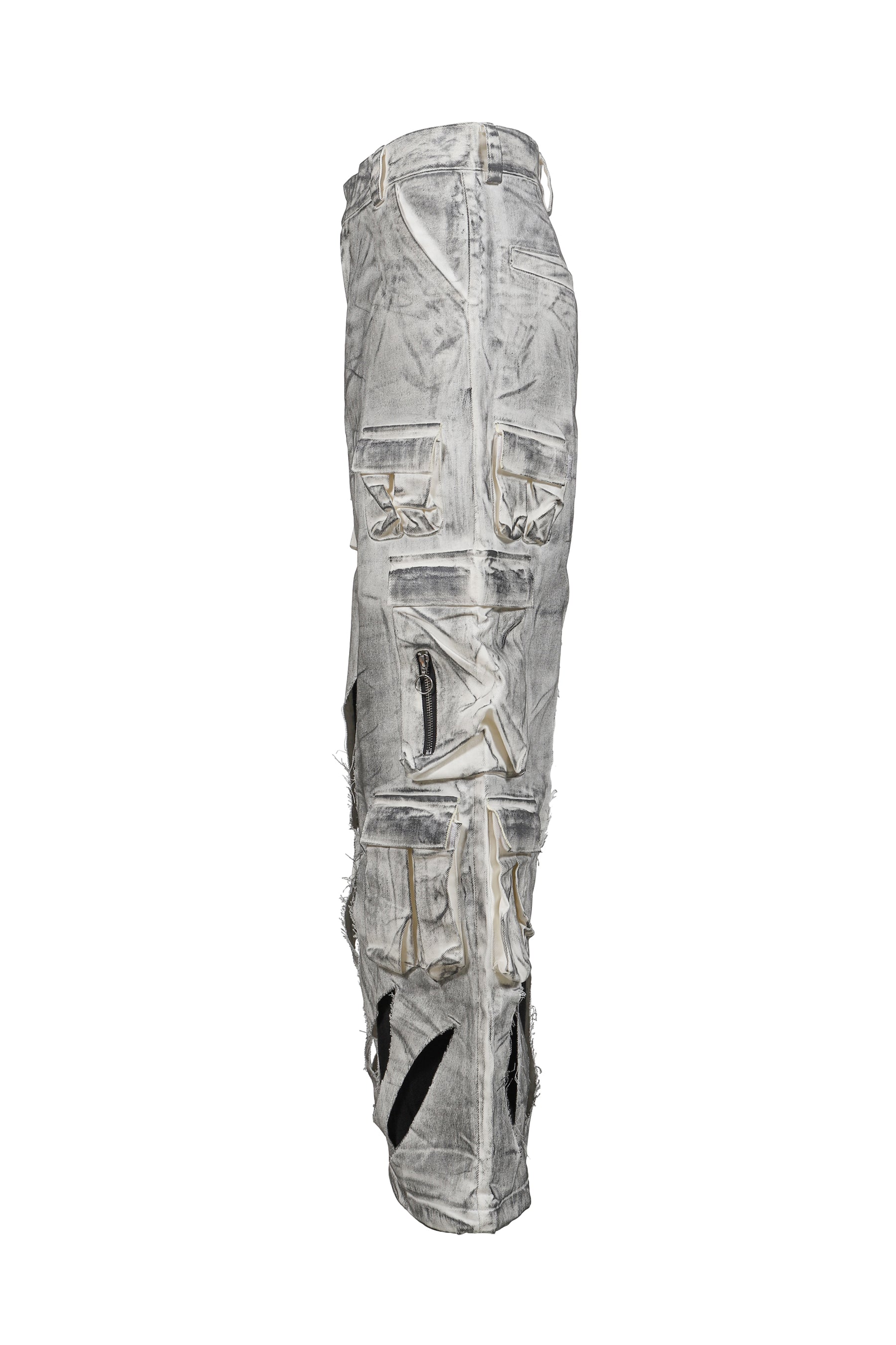 WAXED WHITE CARGO TROUSERS / WHT