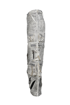 WAXED WHITE CARGO TROUSERS / WHT