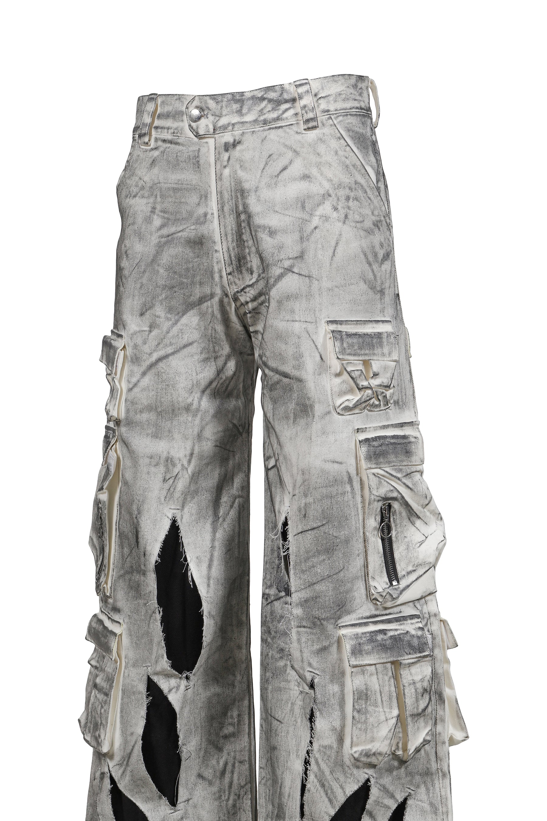 FINE CHAOS ファインカオス FW25 WAXED WHITE CARGO TROUSERS / WHT