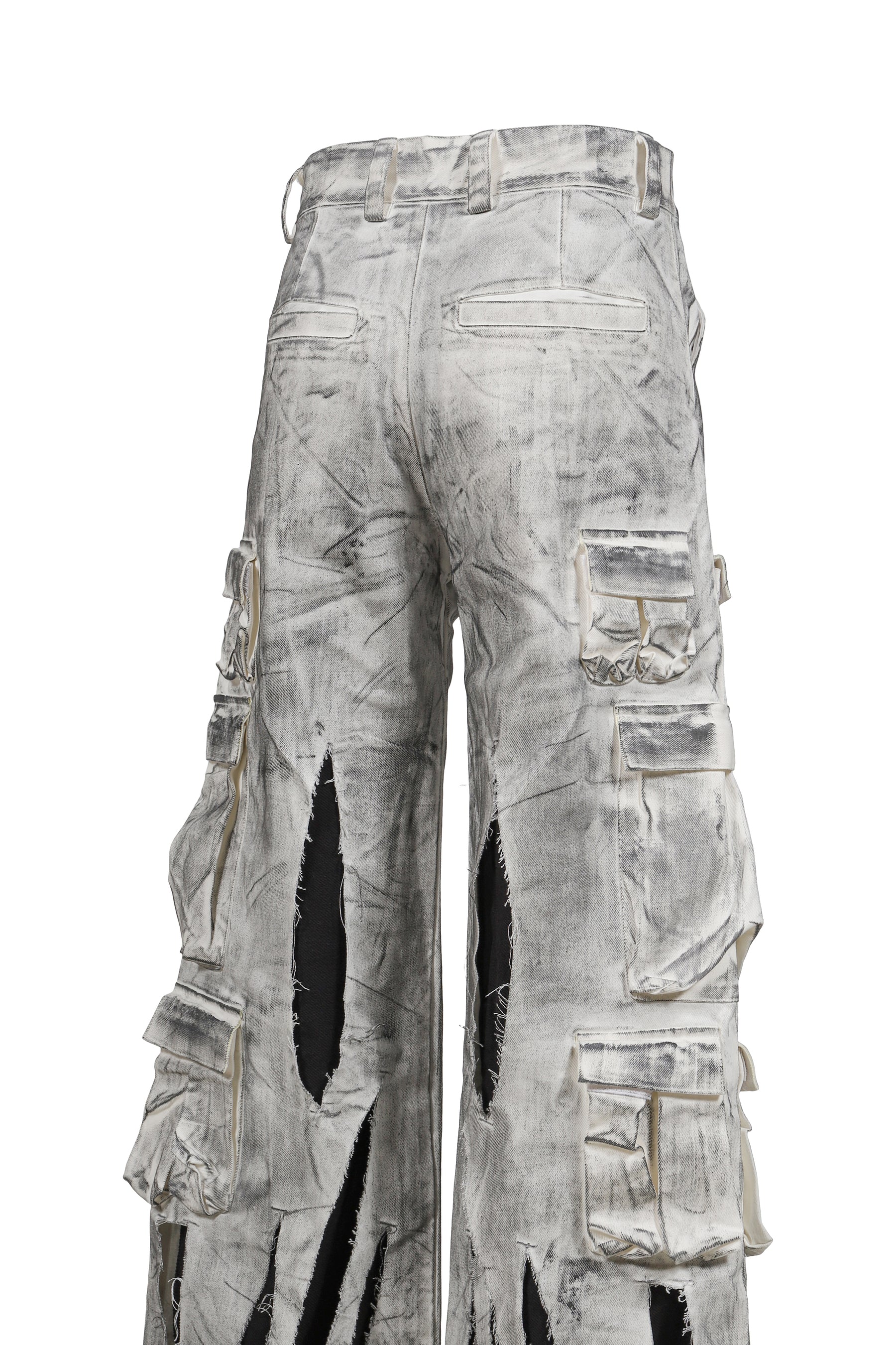 WAXED WHITE CARGO TROUSERS / WHT