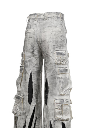 WAXED WHITE CARGO TROUSERS / WHT
