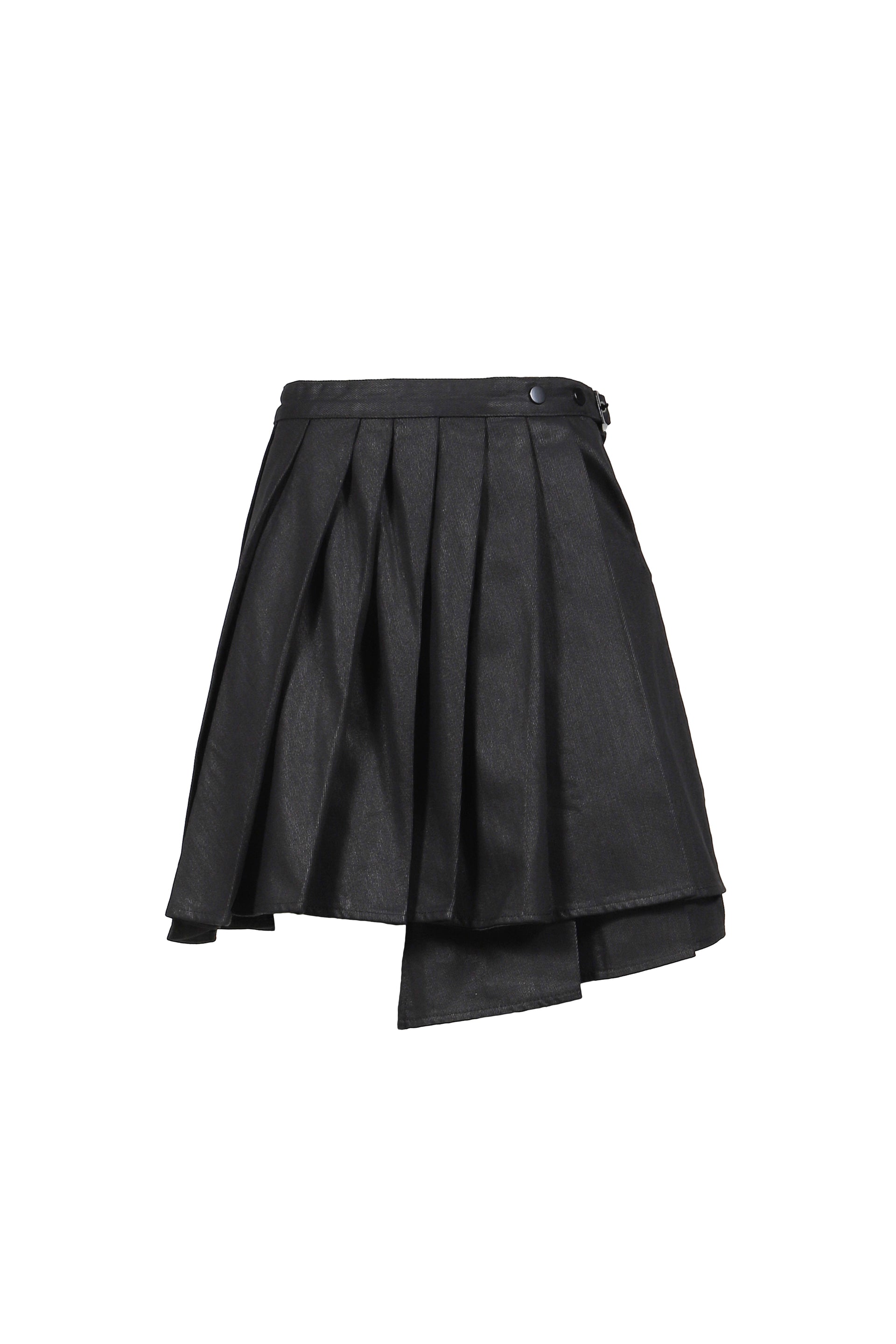 WAXED WRAP SKIRT / BLACK