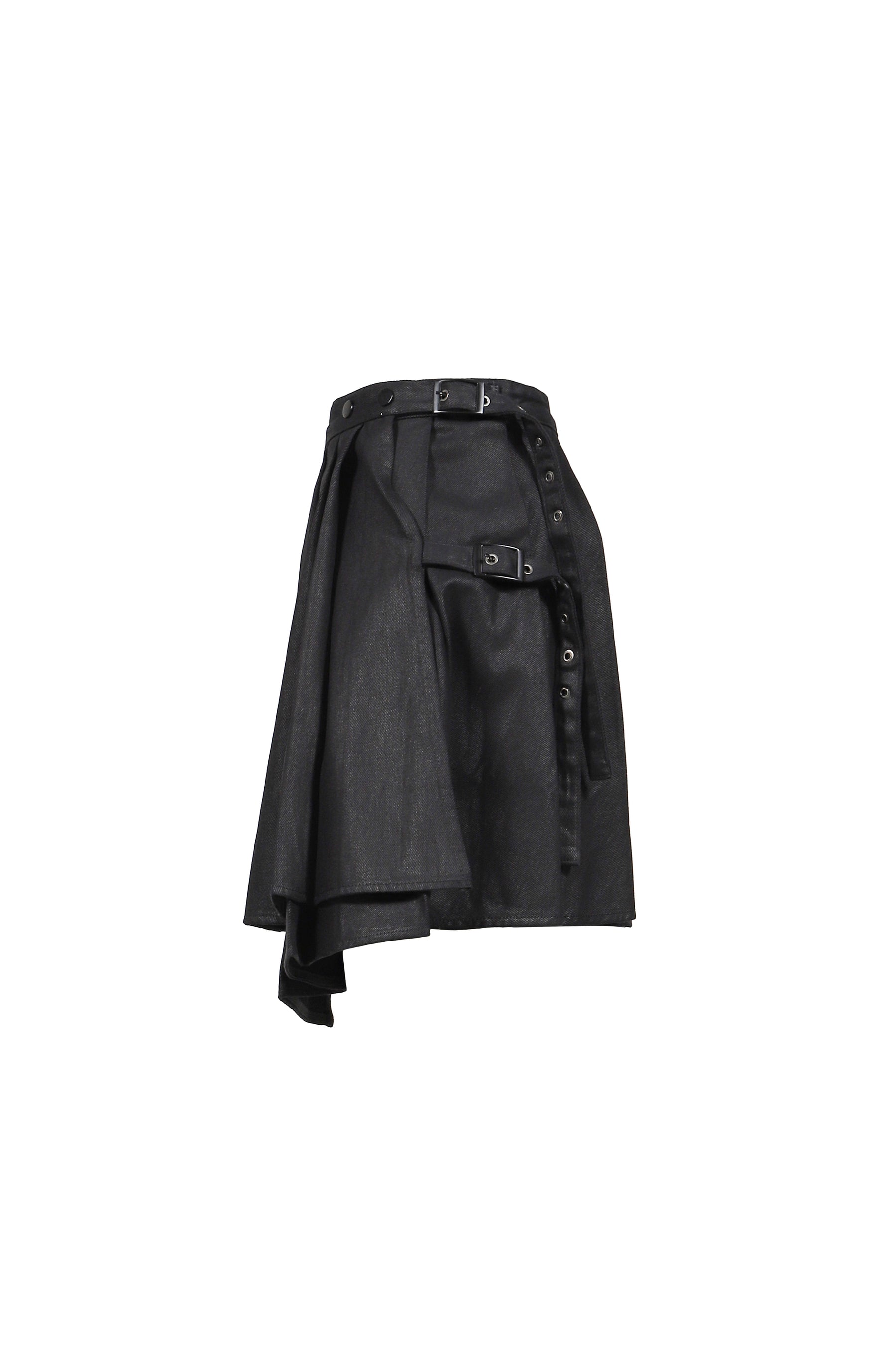 WAXED WRAP SKIRT / BLACK