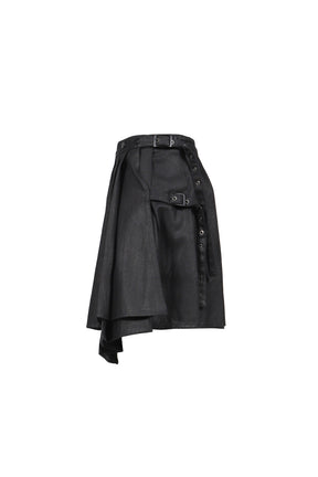 WAXED WRAP SKIRT / BLACK