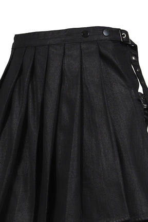 WAXED WRAP SKIRT / BLACK