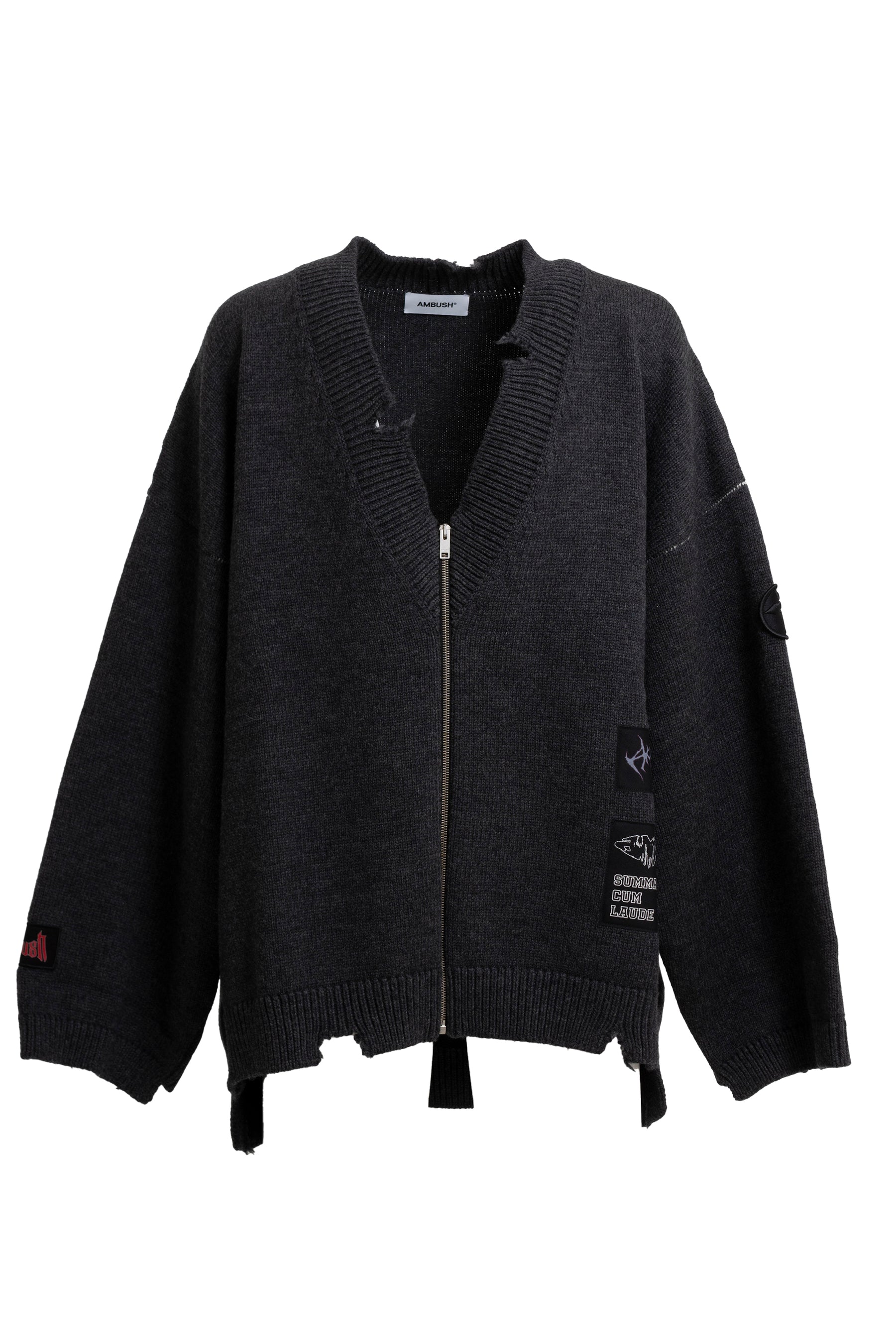 FELTED KNIT ZIP CARDIGAN / MGRY