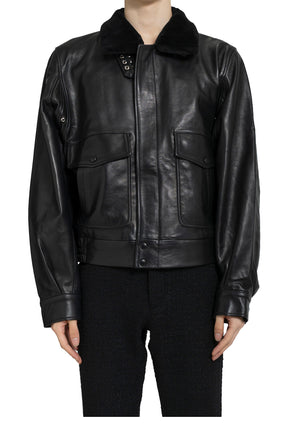 AVIATOR LEATHER JACKET / BLK