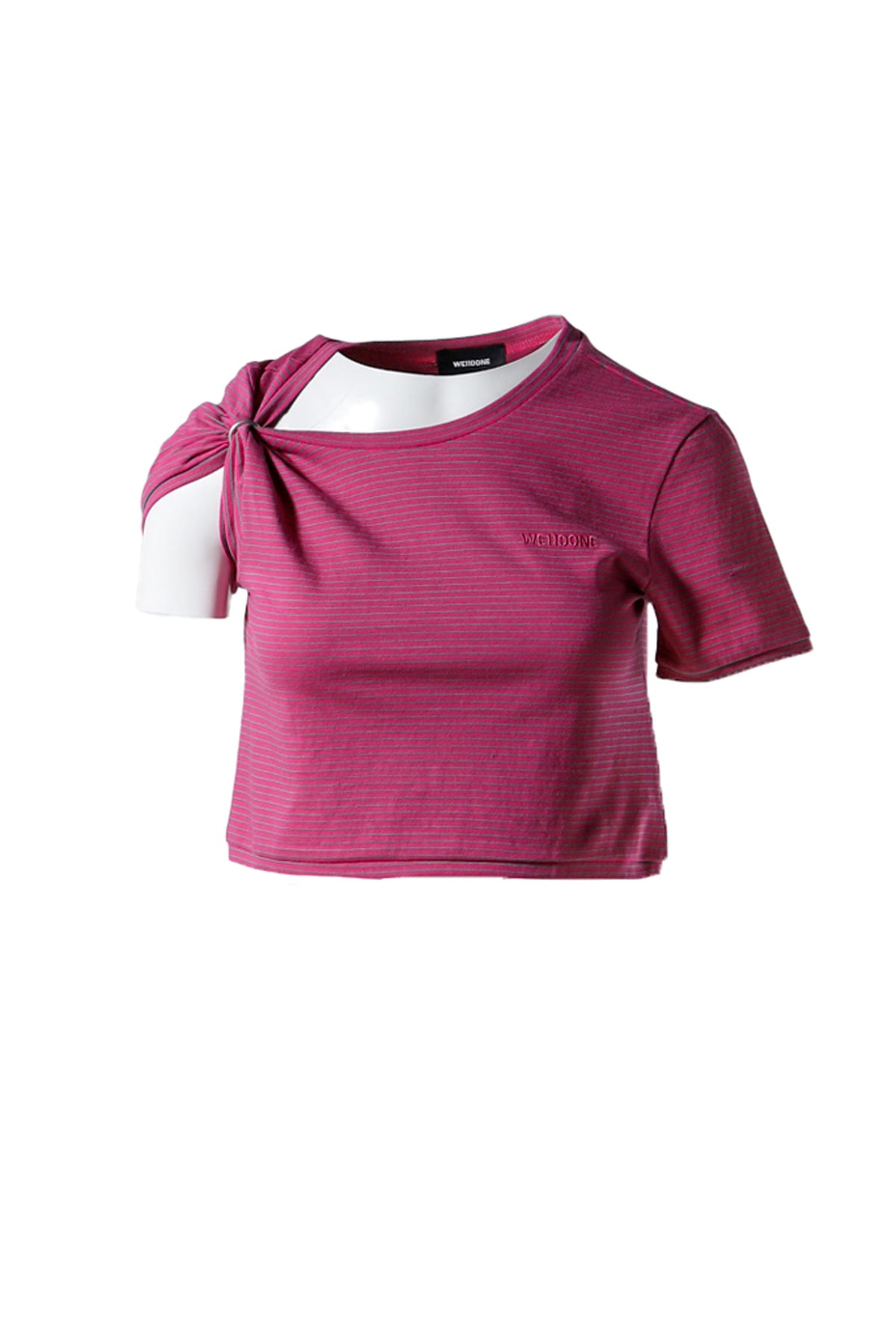 PINK WOMENS GATHER DETAIL STRIPED T-SHIRT / PNK