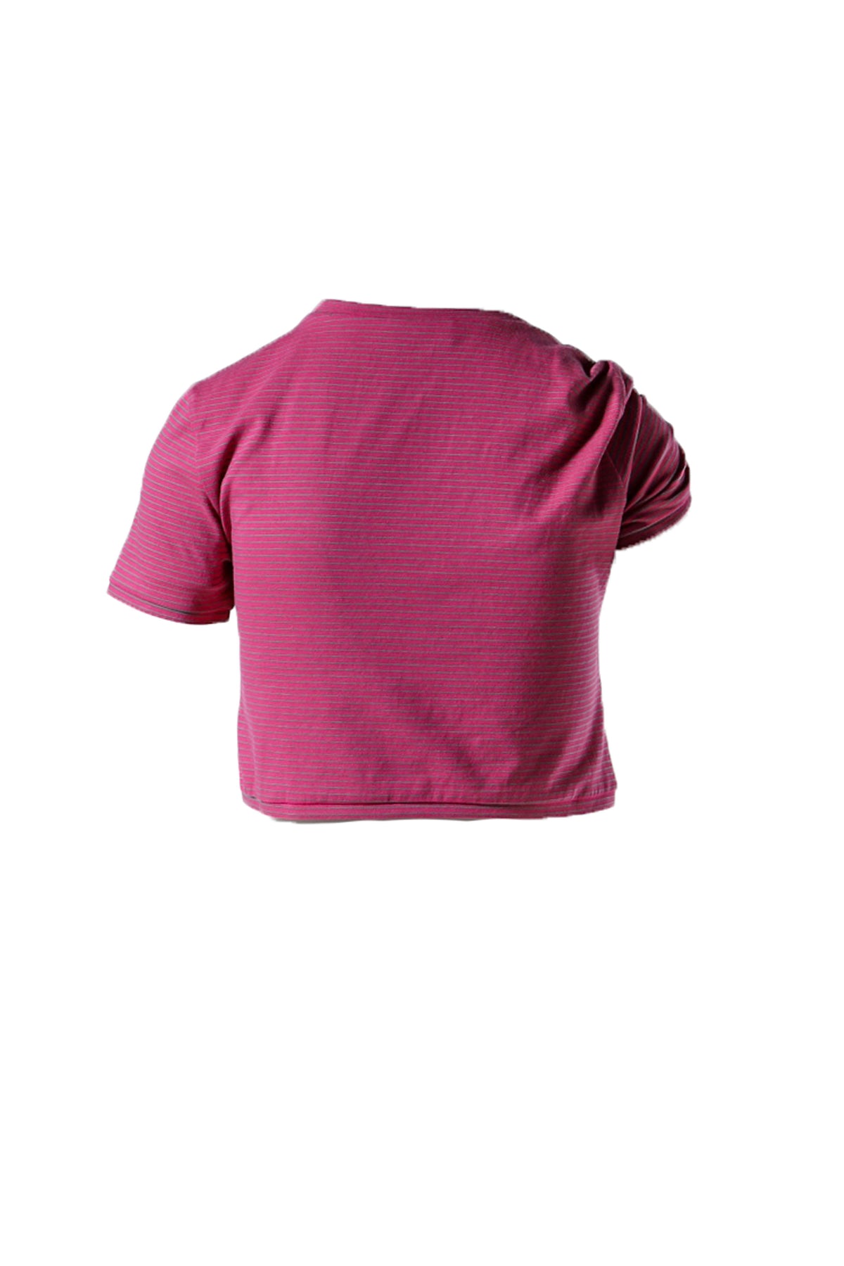 PINK WOMENS GATHER DETAIL STRIPED T-SHIRT / PNK