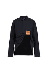 COTTON PIQUE POLO TOP WITH LEATHER TAG DETAIL / NVY