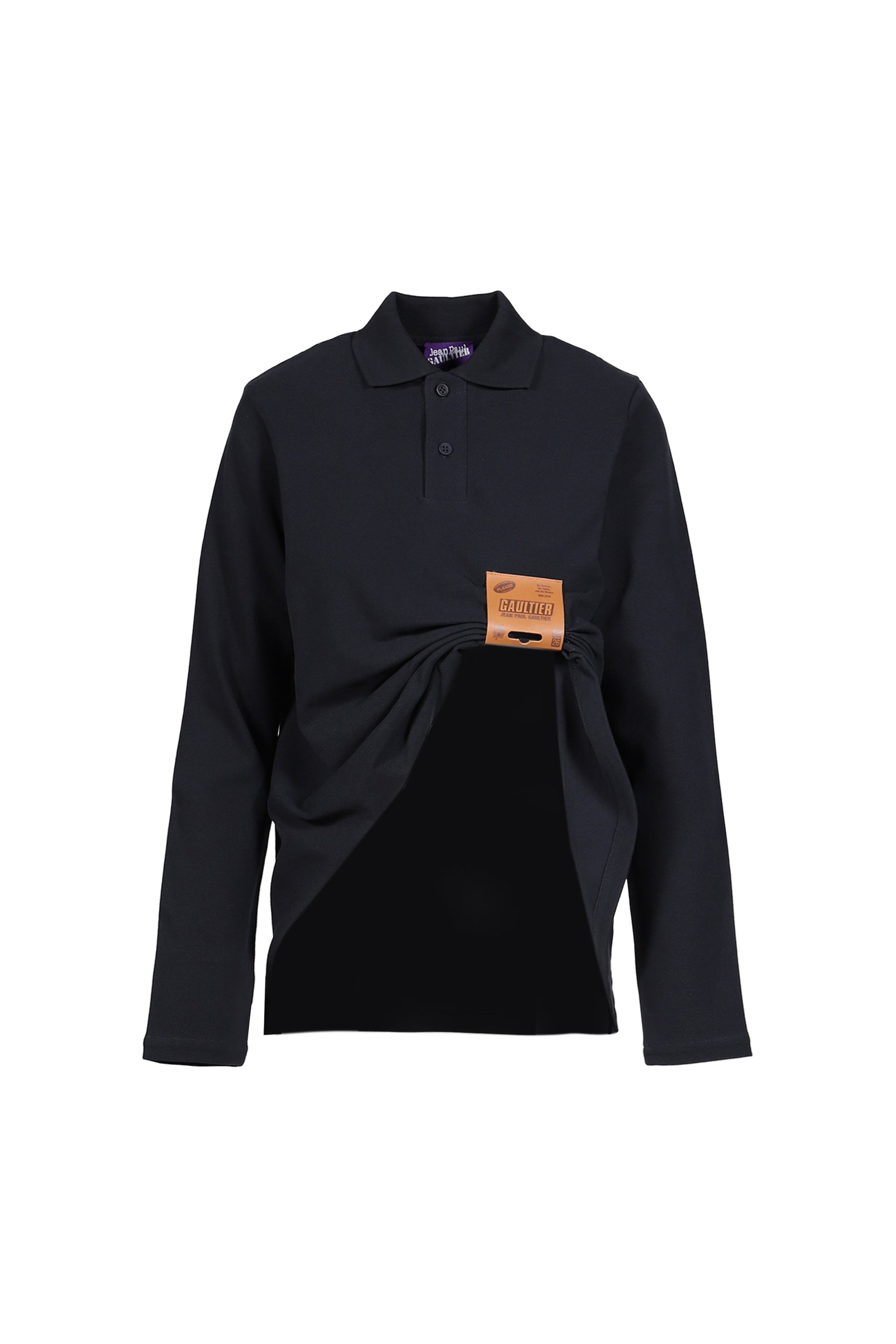 COTTON PIQUE POLO TOP WITH LEATHER TAG DETAIL / NVY