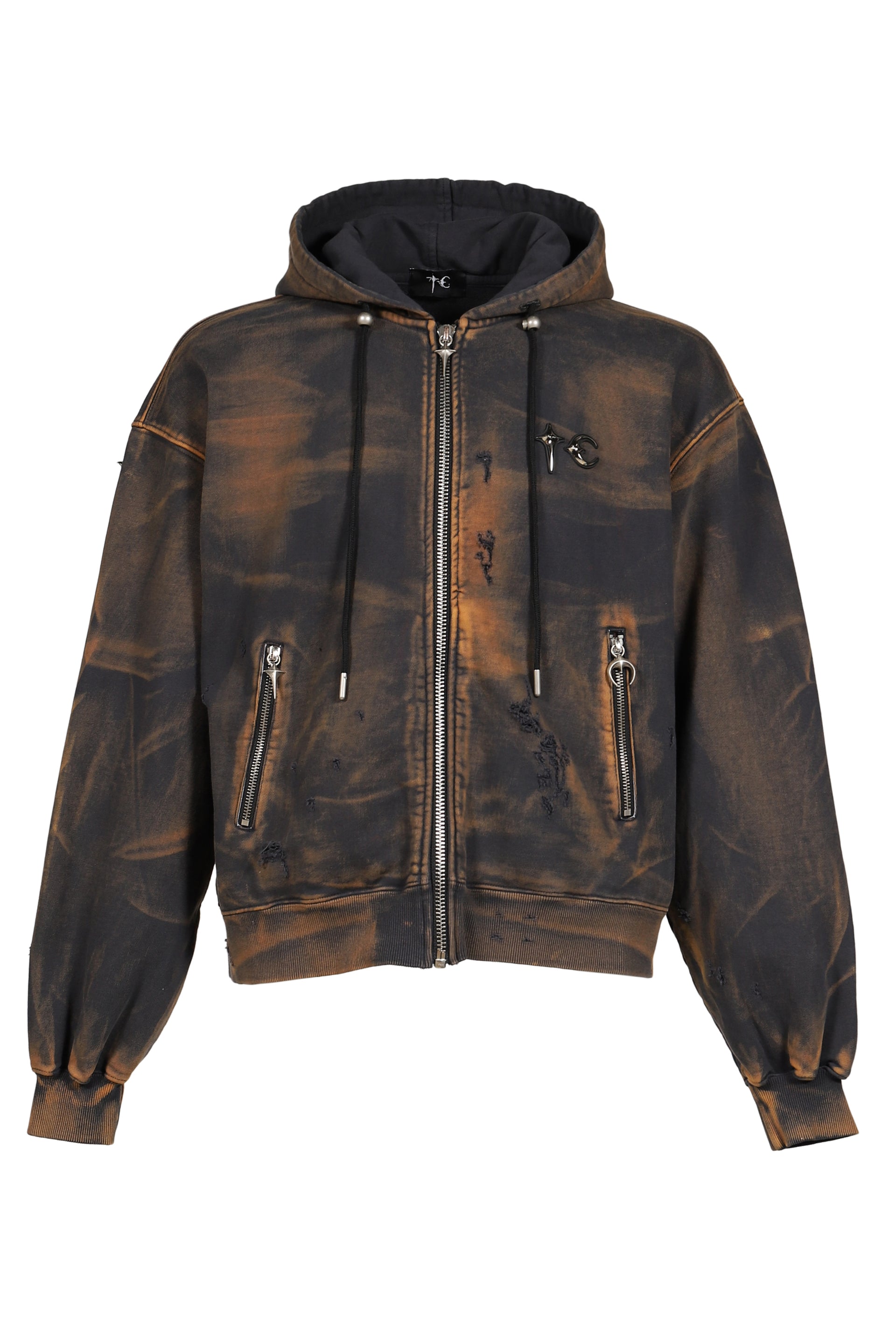 TC TWO TONE WASHED ZIP-UP HOODIE / RUST BLK