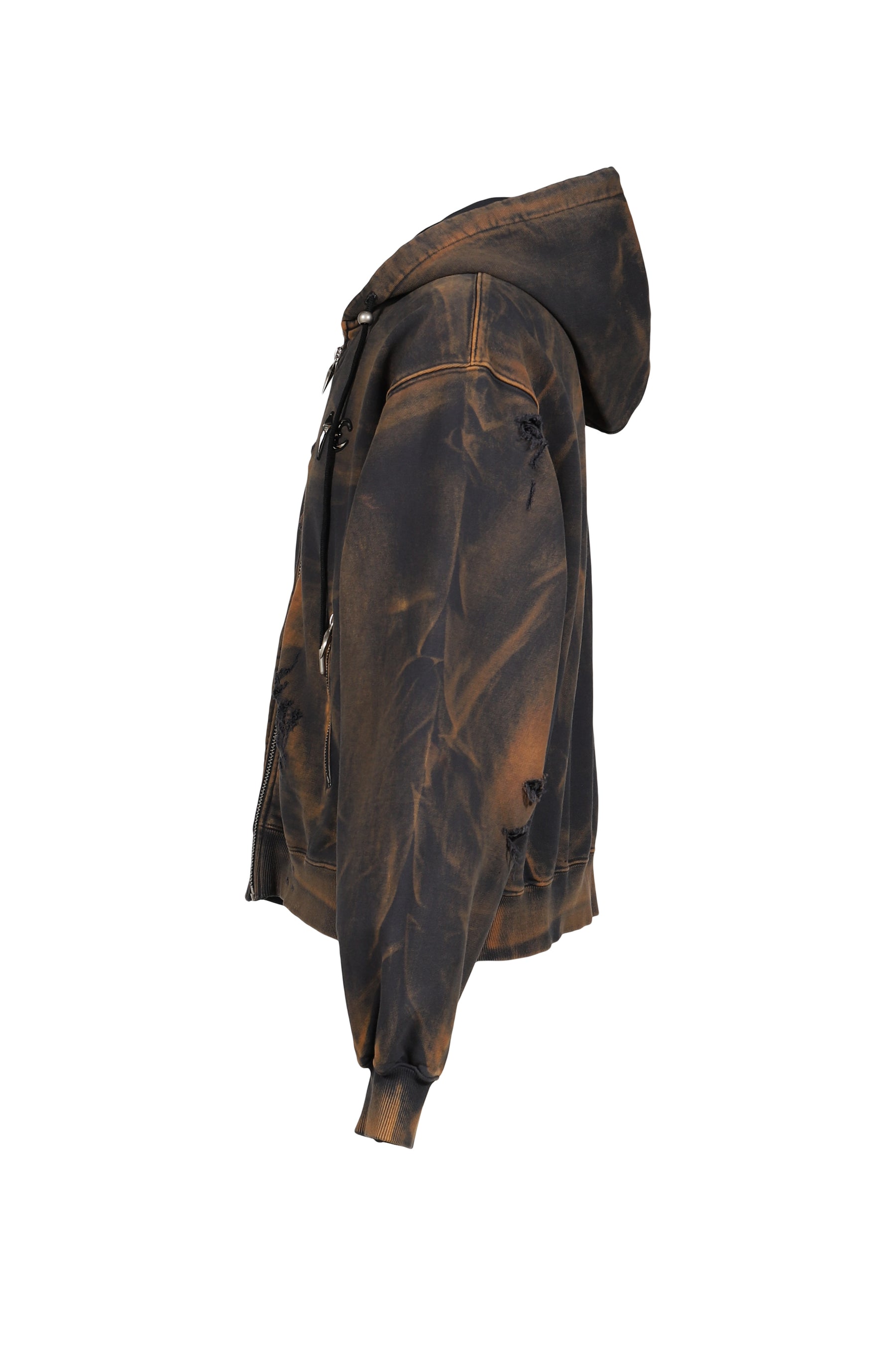 TC TWO TONE WASHED ZIP-UP HOODIE / RUST BLK