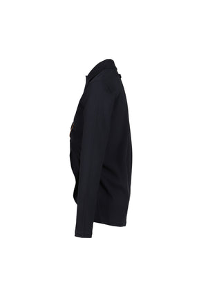 COTTON PIQUE POLO TOP WITH LEATHER TAG DETAIL / NVY