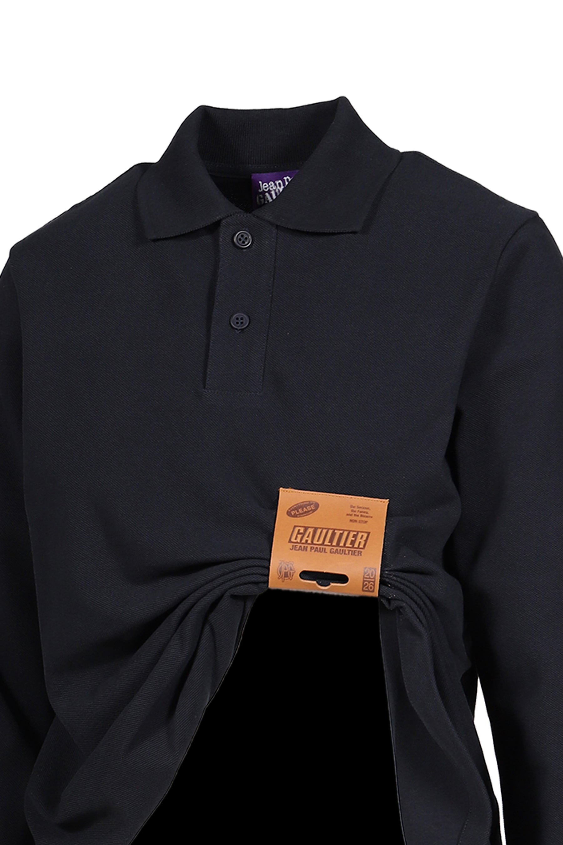 COTTON PIQUE POLO TOP WITH LEATHER TAG DETAIL / NVY