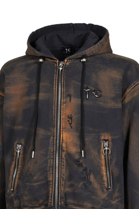 TC TWO TONE WASHED ZIP-UP HOODIE / RUST BLK