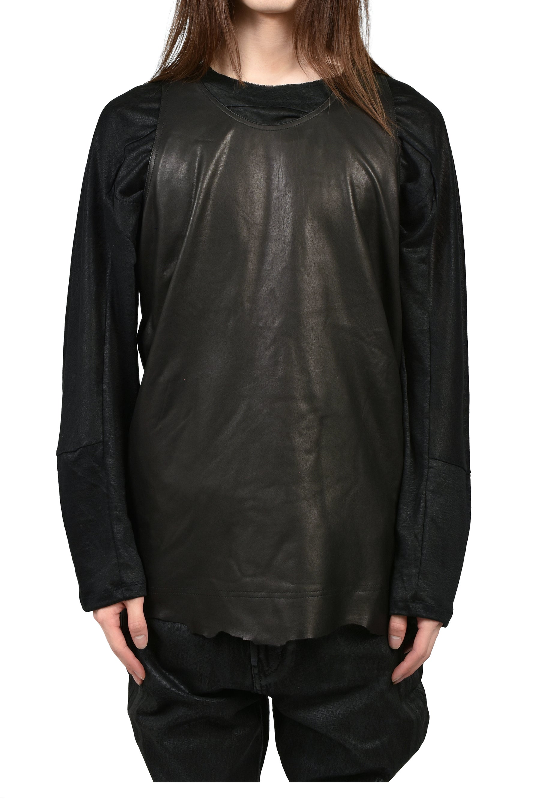 RAW LEATHER TANK TOP / BLK