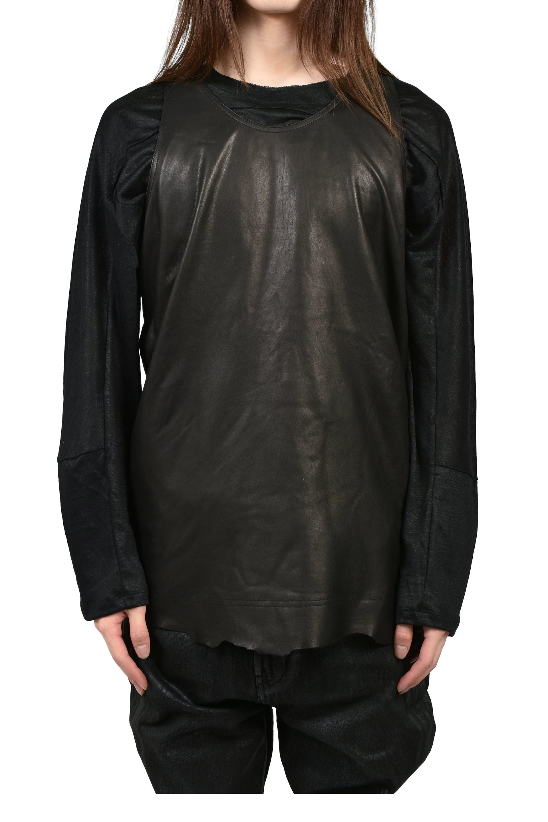 RAW LEATHER TANK TOP / BLK