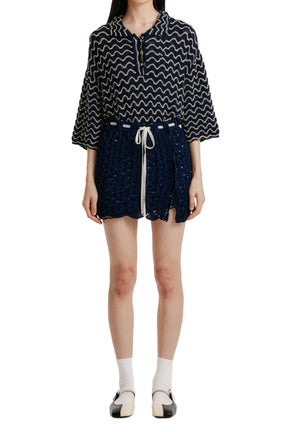 CABLE KNIT MINI SKIRT / NVY