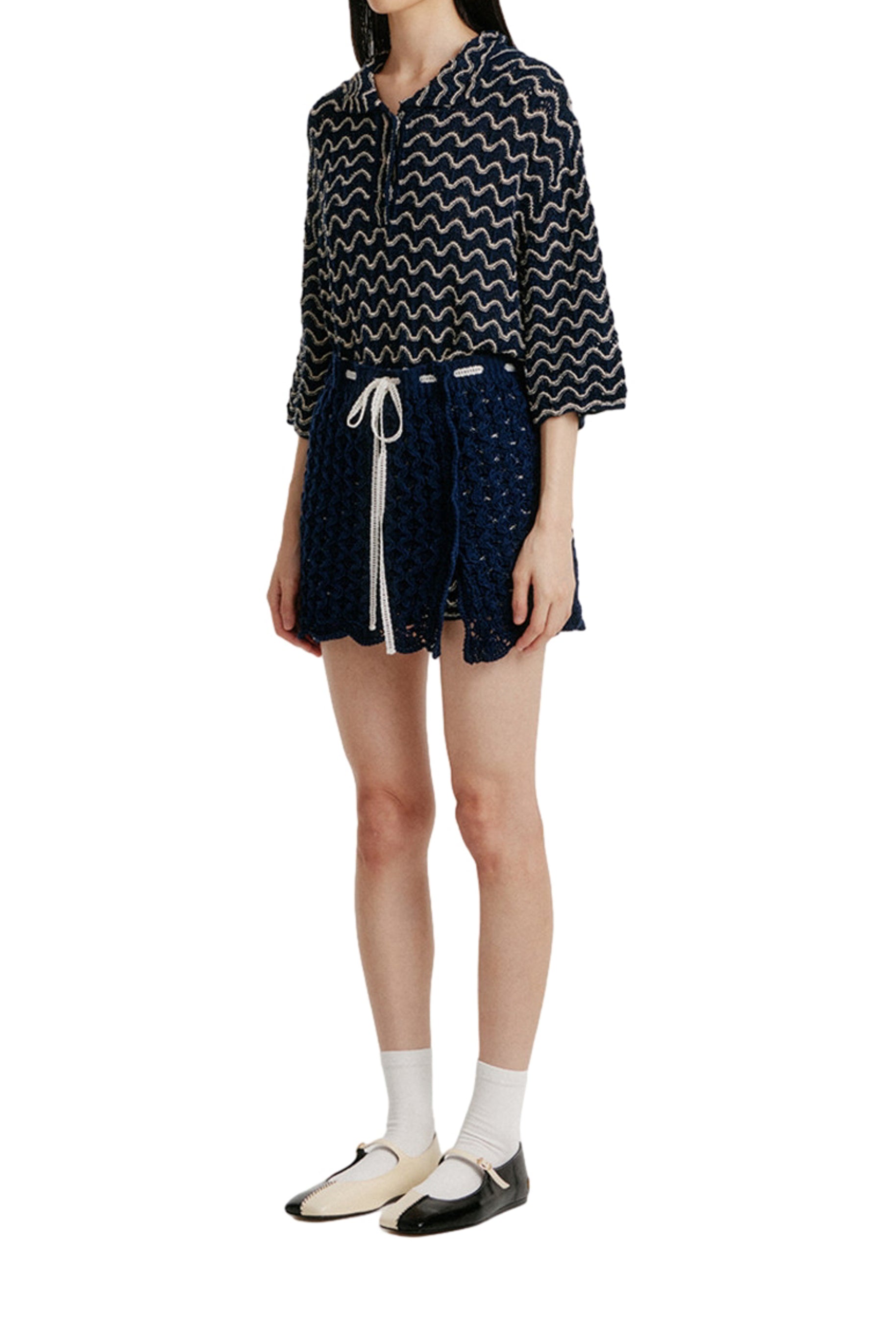 CABLE KNIT MINI SKIRT / NVY