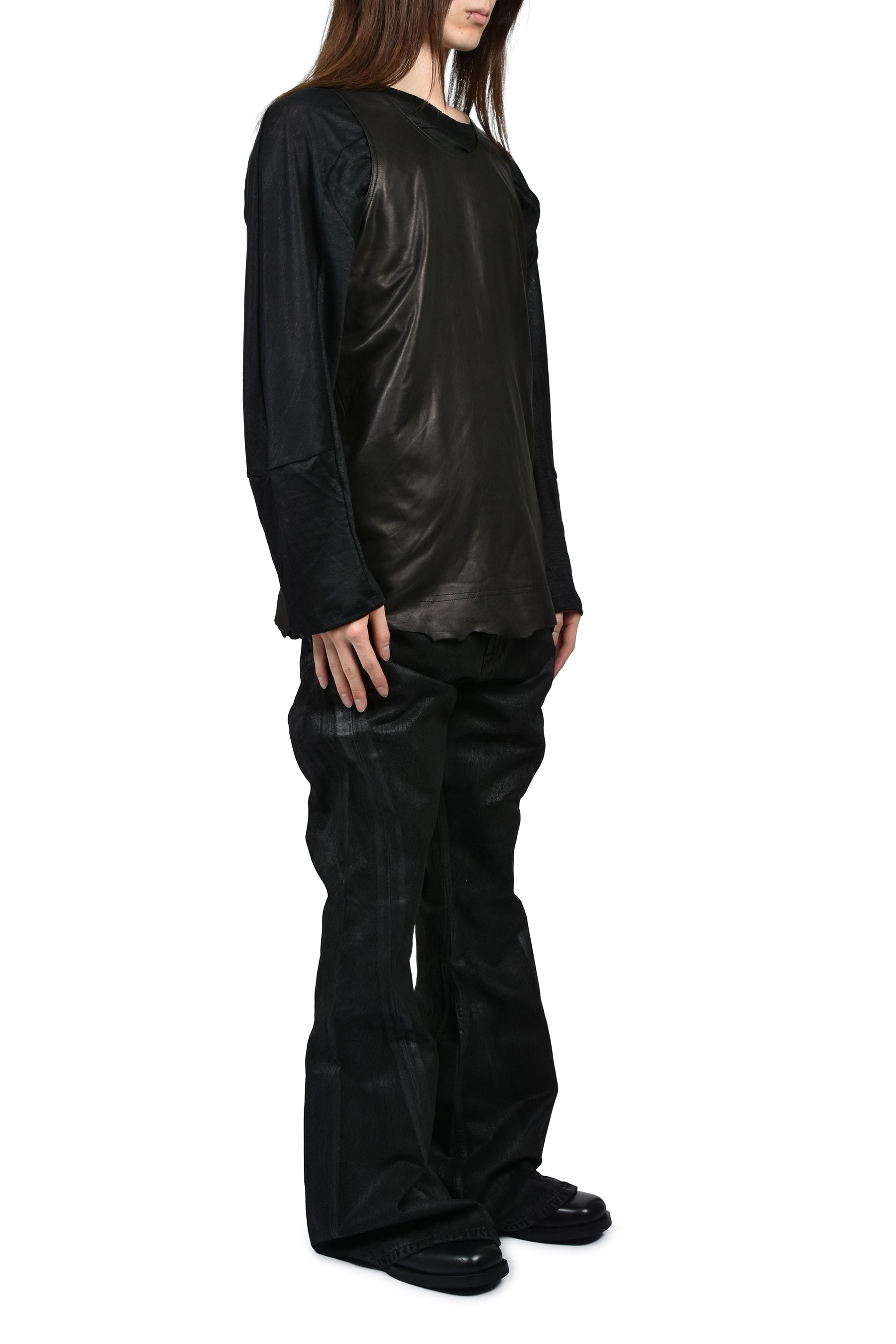 RAW LEATHER TANK TOP / BLK
