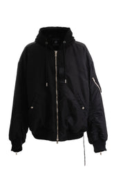 NYLON HOODED BOMBER JACKET / BLK