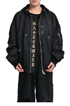 NYLON HOODED BOMBER JACKET / BLK