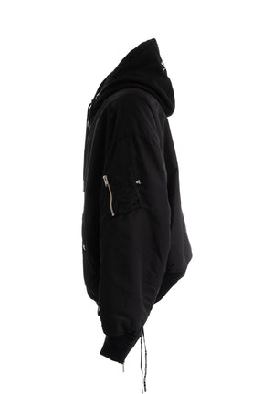 NYLON HOODED BOMBER JACKET / BLK