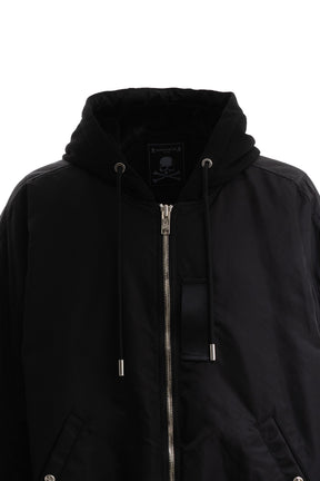 NYLON HOODED BOMBER JACKET / BLK