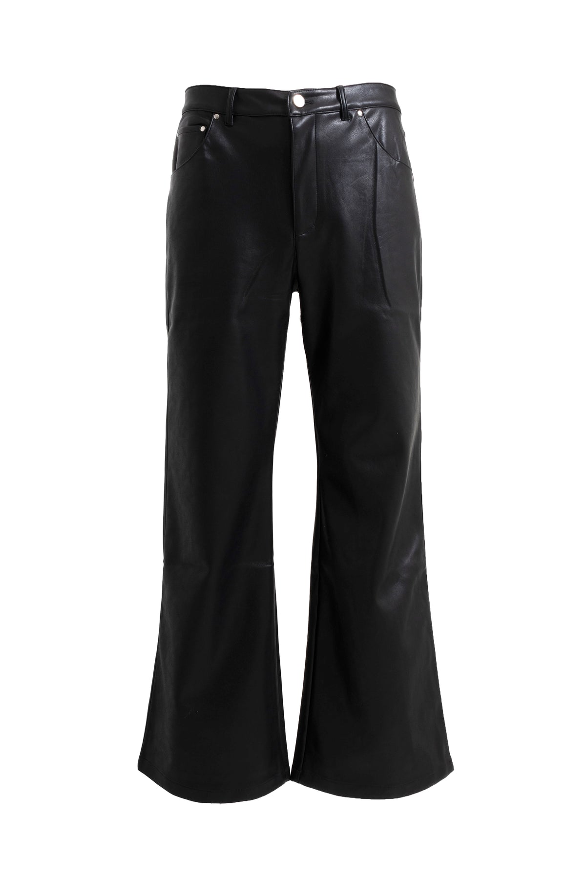LEATHER WIDE PANTS / BLK