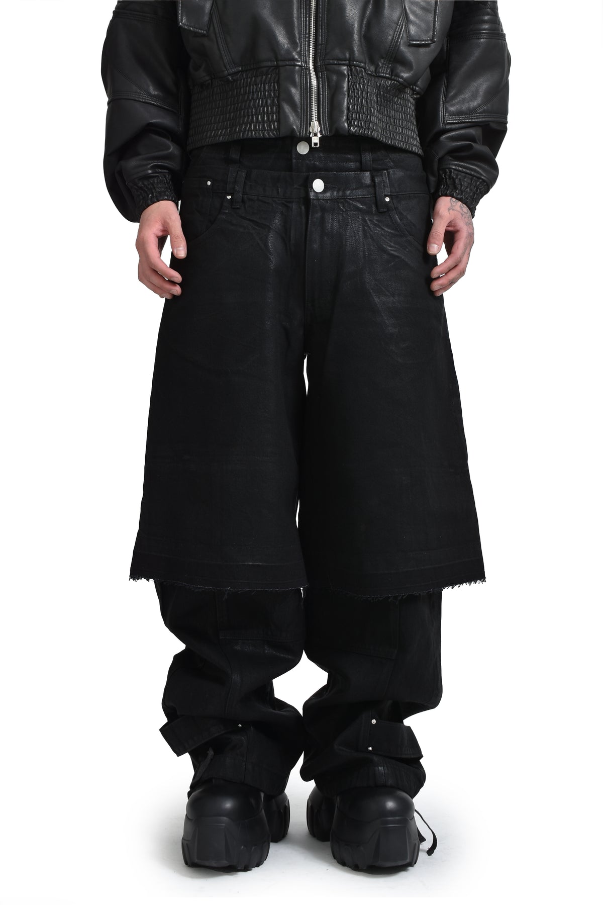 DOUBLE LAYERED BAGGY DENIM / WAXED BLK