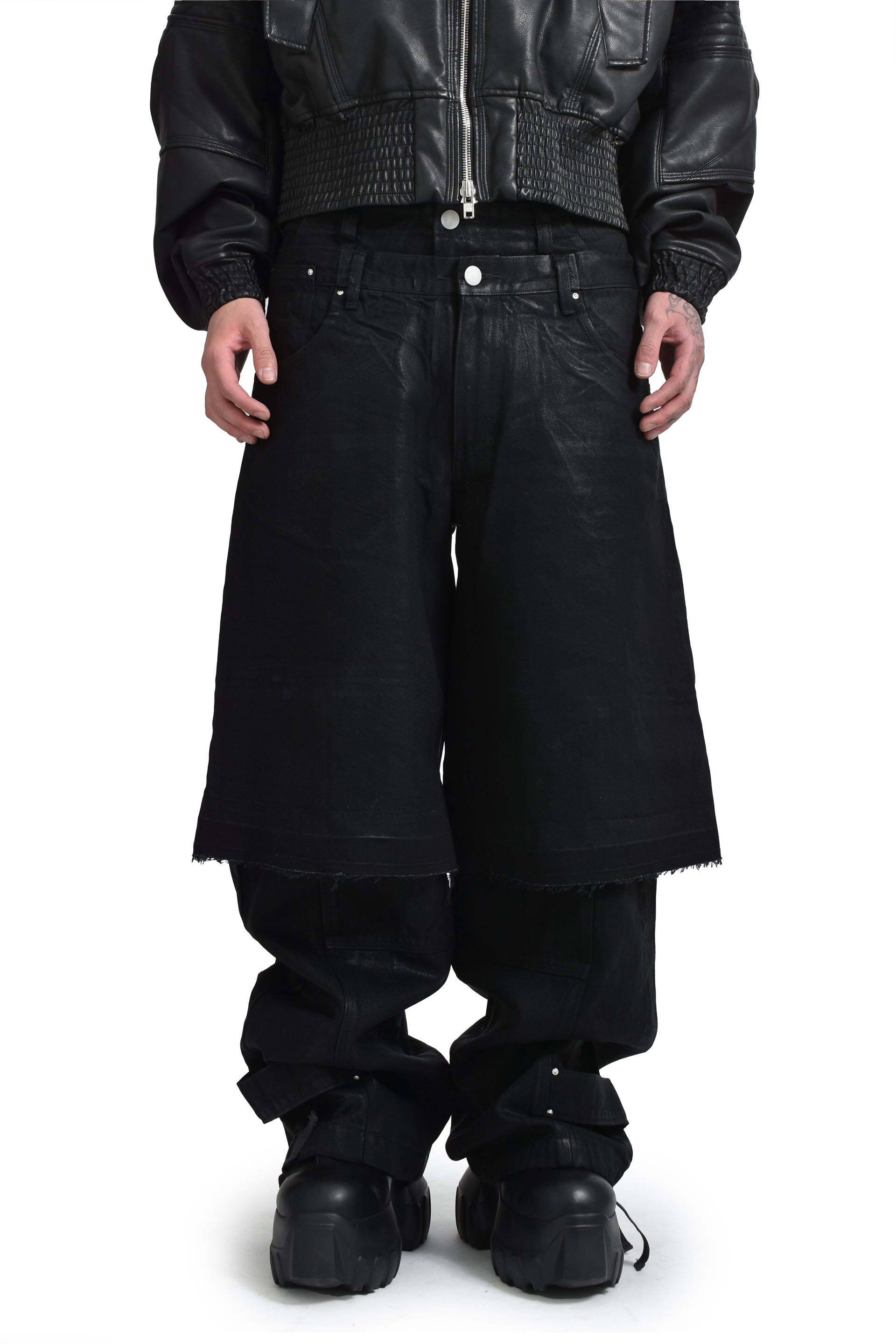 FILTH DOUBLE LAYERED BAGGY DENIM / WAXED BLK
