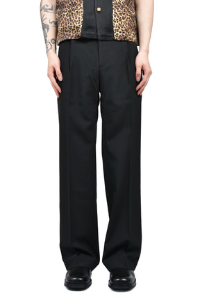 PLEATED STRAIGHT FIT TROUSERS / BLK