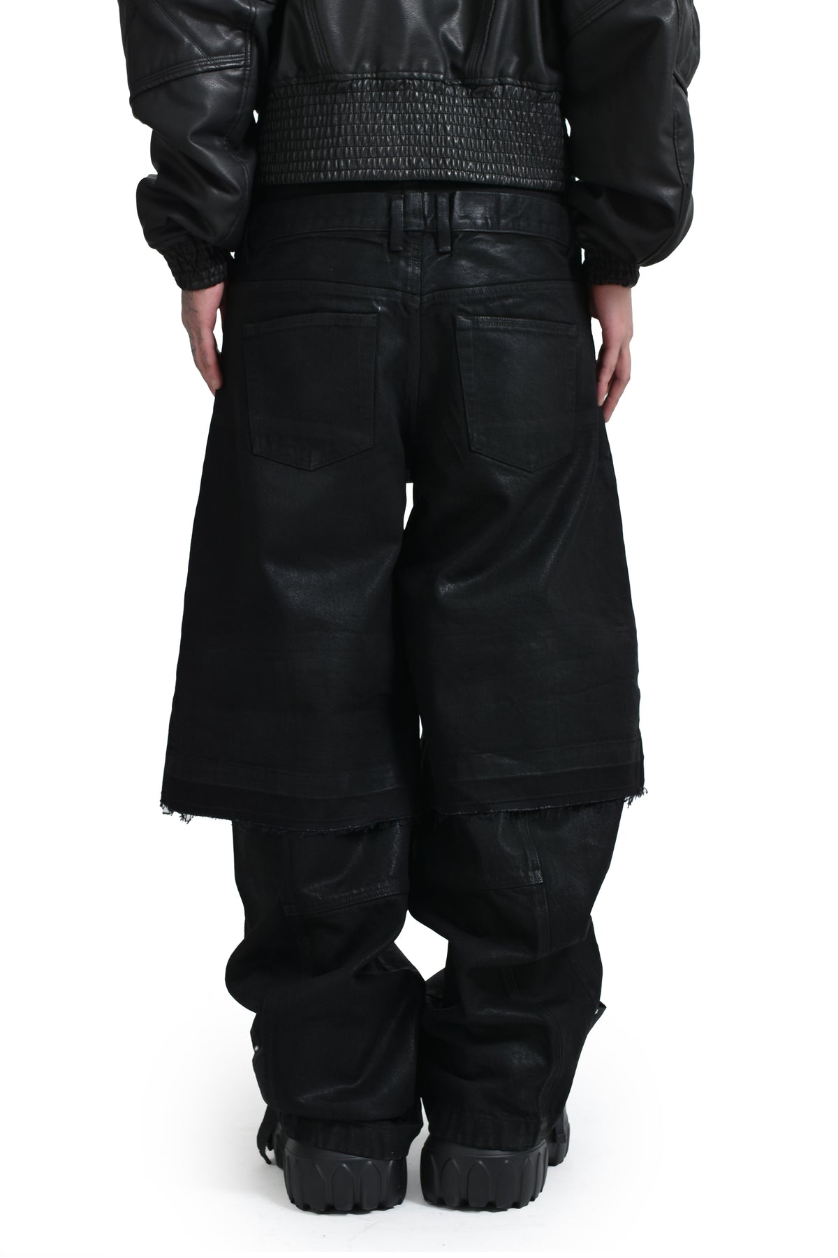 DOUBLE LAYERED BAGGY DENIM / WAXED BLK