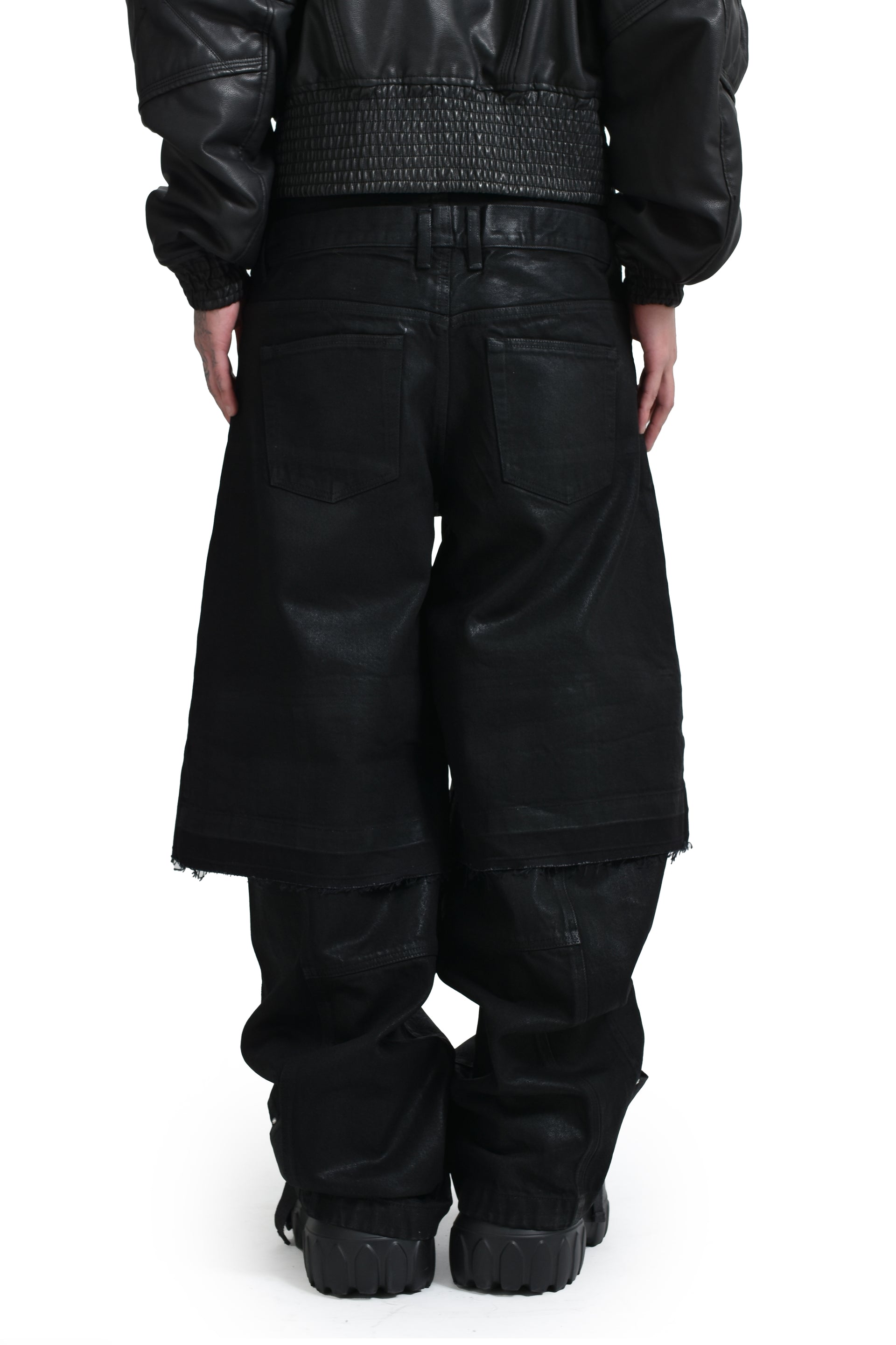 FILTH DOUBLE LAYERED BAGGY DENIM / WAXED BLK