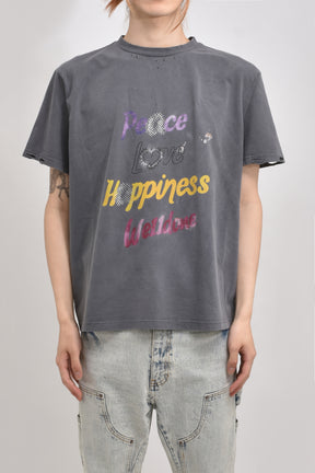 CHARCOAL LETTERING PRINT DISTRESSED T-SHIRT / CHARCOAL