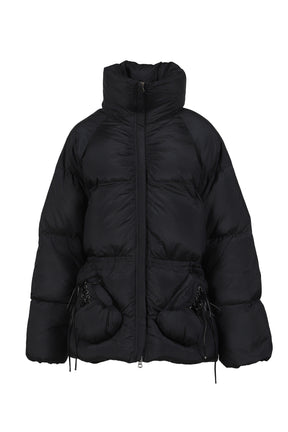 BLACK PUFFER JACKET WITH BOXING GLOVE DETAILS