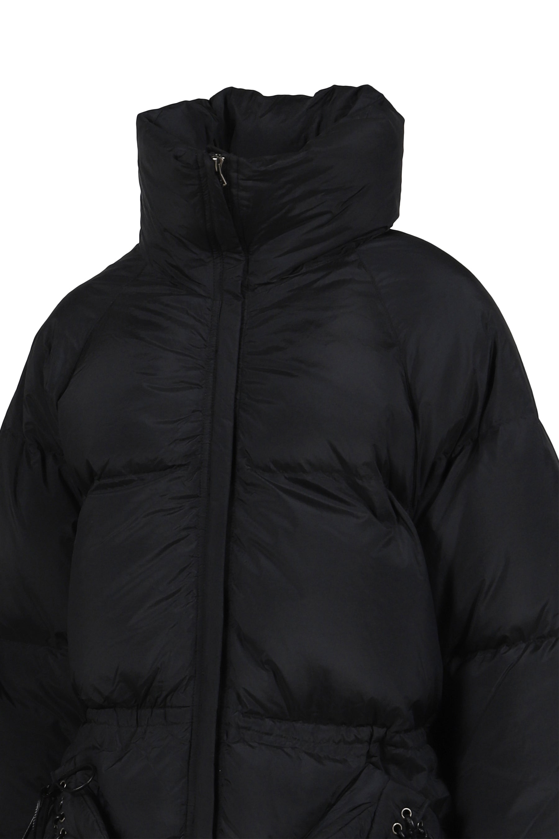 BLACK PUFFER JACKET WITH BOXING GLOVE DETAILS