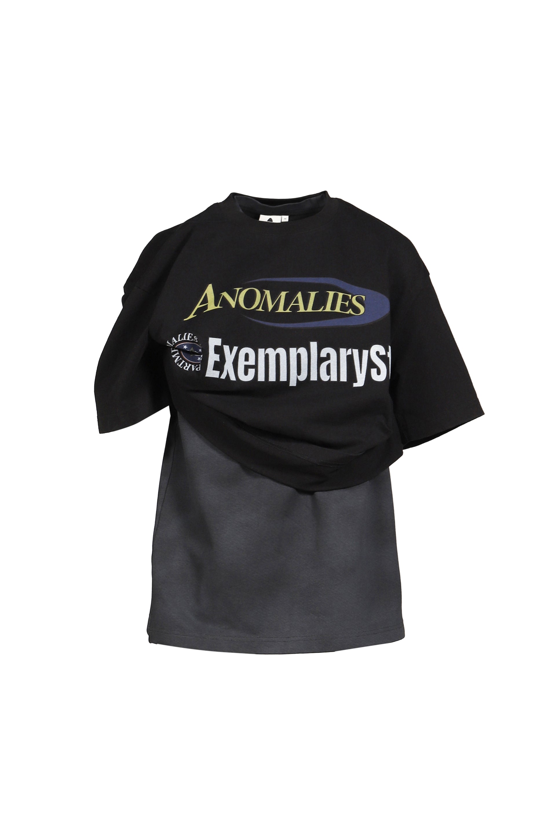 LAYERED DECONSTRUCTED TWO-PIECE SHORT-SLEEVED TOP / BLK
