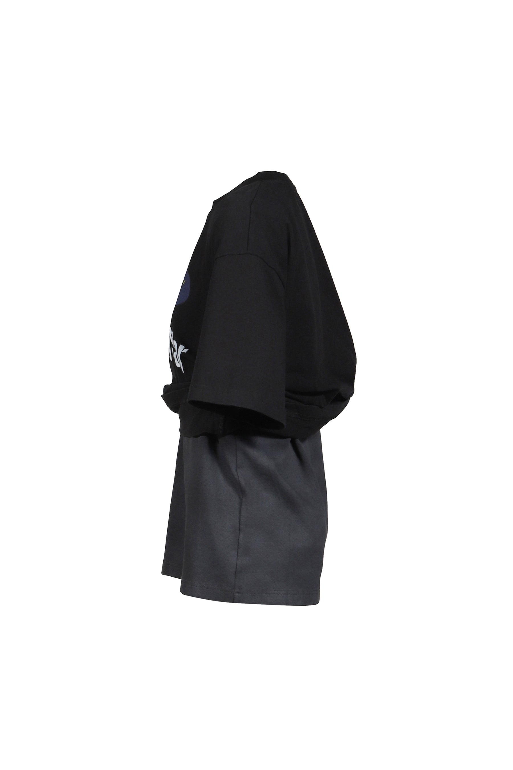 LAYERED DECONSTRUCTED TWO-PIECE SHORT-SLEEVED TOP / BLK