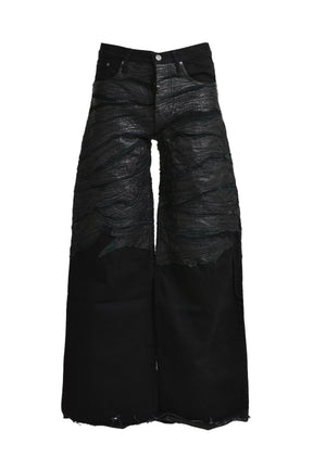 CRUDE LEATHER BAGGY DENIM / BLK