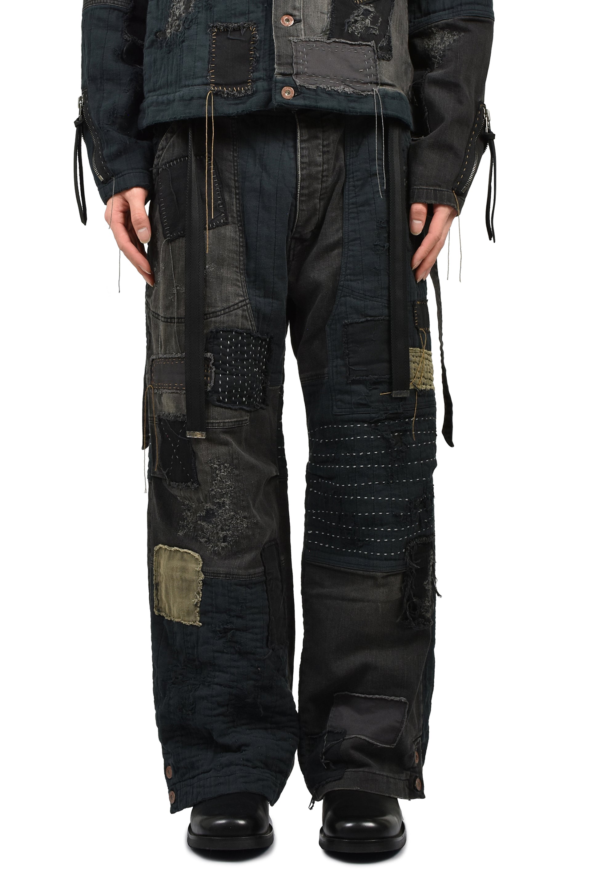 CRUST DAMAGE REPAIR WIDE PANTS / BLK